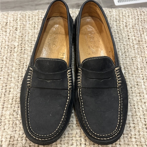Tod\'s Men Sz 9.5 UK Original Leather‎ Moccasins Loafers Slip On Black Dark Gray